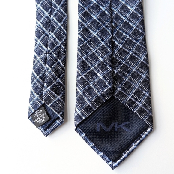 MICHAEL Michael Kors Navy, Light Blue, White Plaid Silk Blend Neck Tie - 57" - Picture 4 of 5